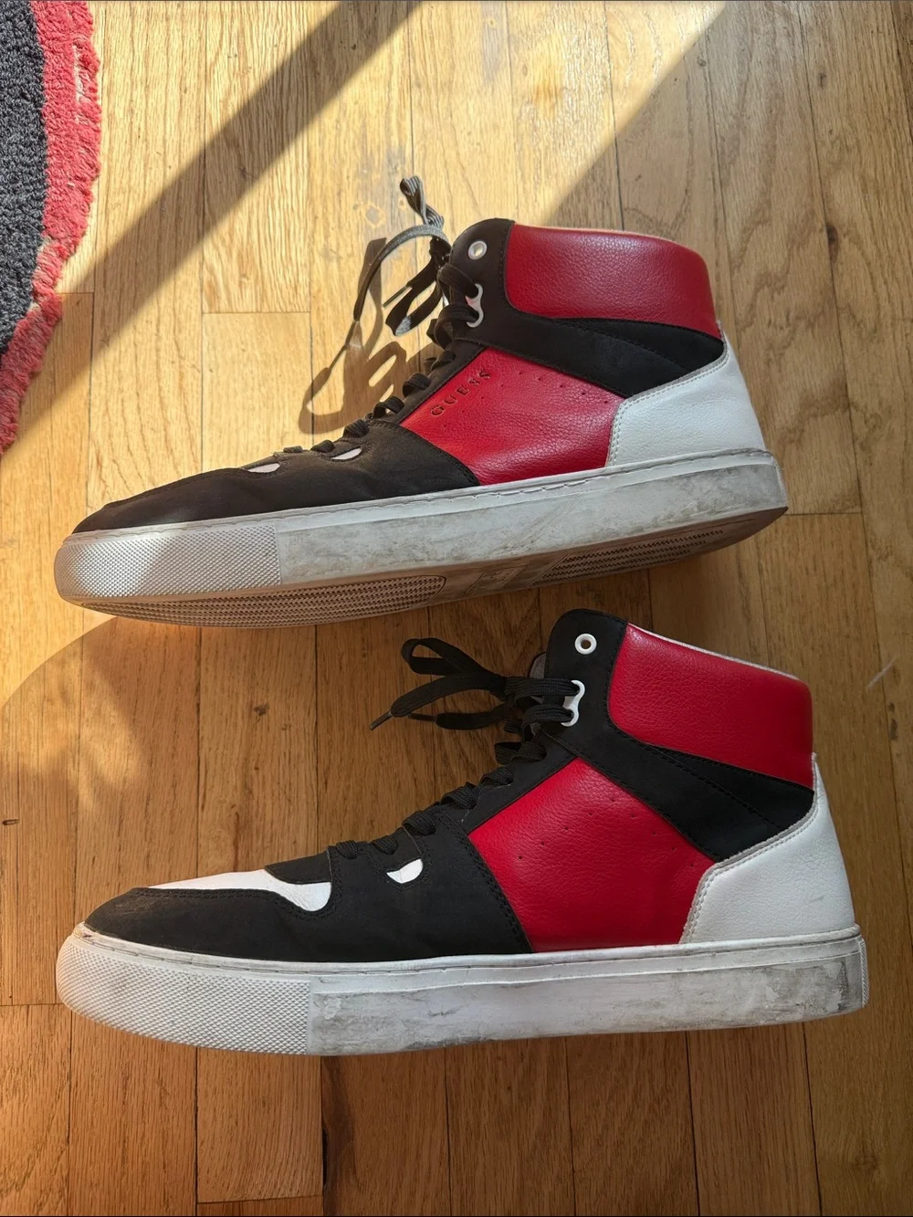 Guess Sz 13 Men's High-Top Sneakers in Red, Black & White
